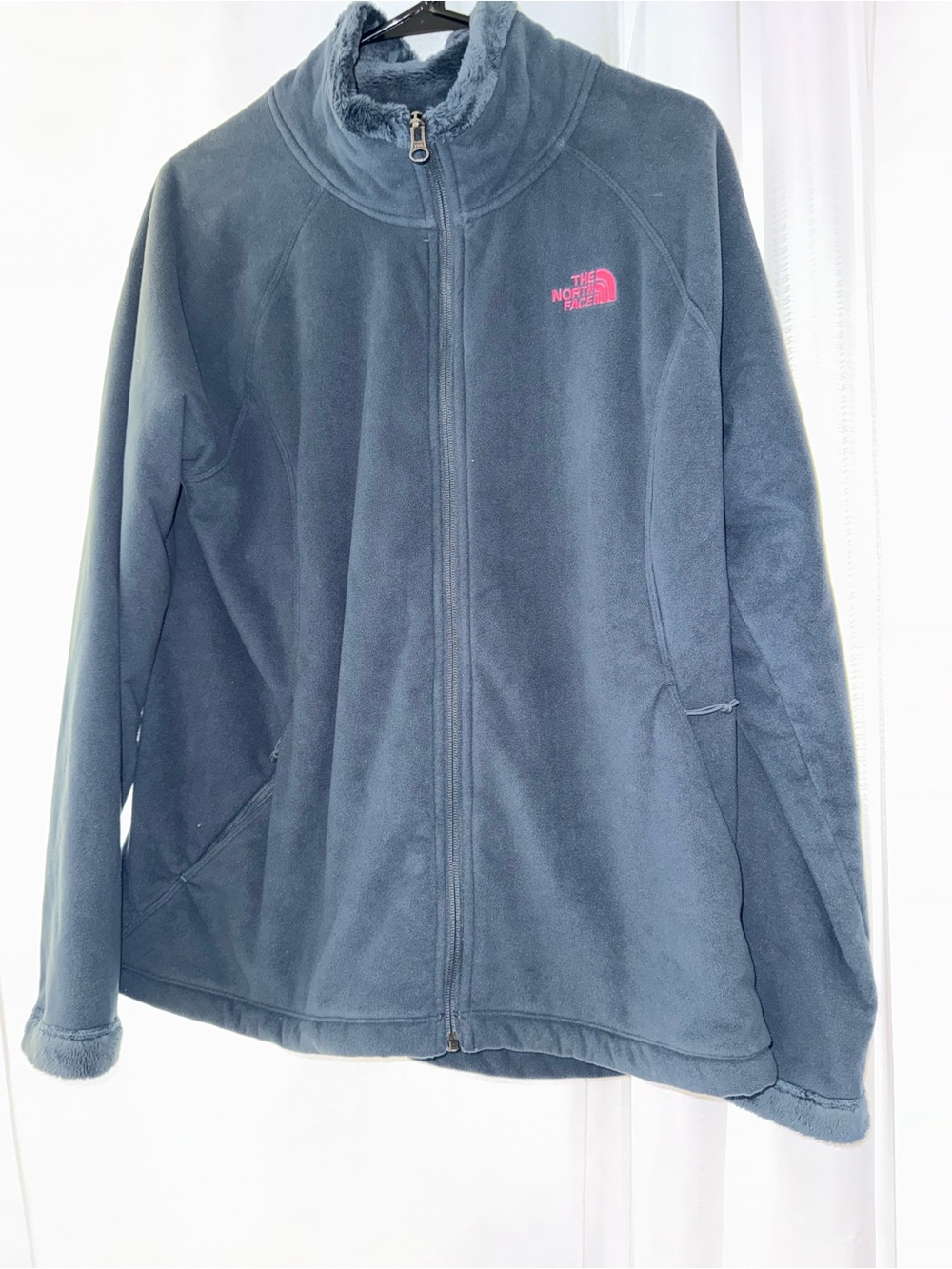The North Face Full-Zip Fleece Jacket in Slate Blue with Pink Logo xl